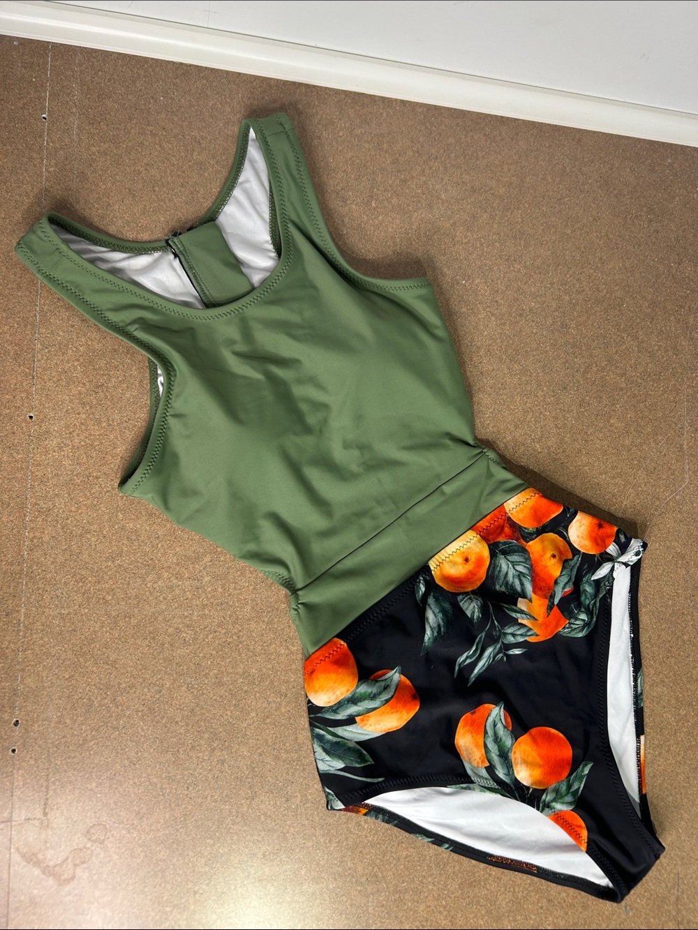 Cupshe Olive Green and Orange One-Piece Swimsuit with Citrus Print